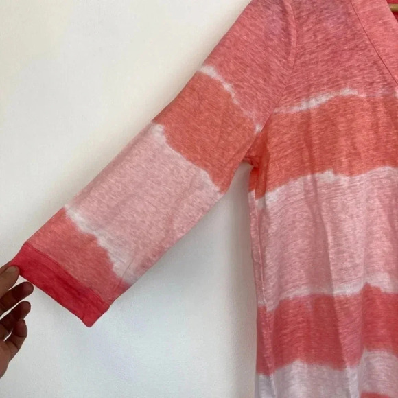 Chicos Linen Tie-Dye Striped Tunic Size 0/SM Calypso Coral 3/4 Sleeve Knit - Picture 6 of 7